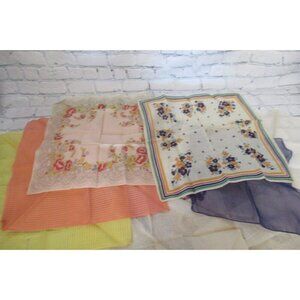 Vintage MCM Handkerchiefs Lot 10 Lace Embroidered Prints Solids Mix Some In Box